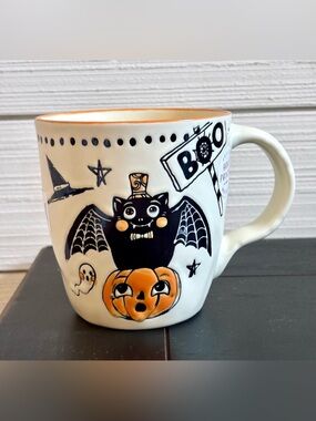 Eli+Ana Halloween Creep Show BLACK BAT 'BOO' Coffee Mug Vintage Retro Style NEW!